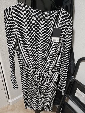 The Kooples Black and White Zigzag Long-Sleeve Dress 2